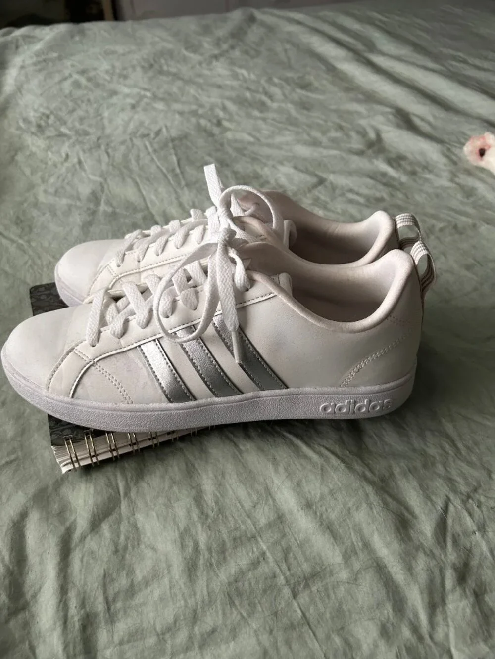 White and silver Adidas Grand Court tennis shoes women size 9